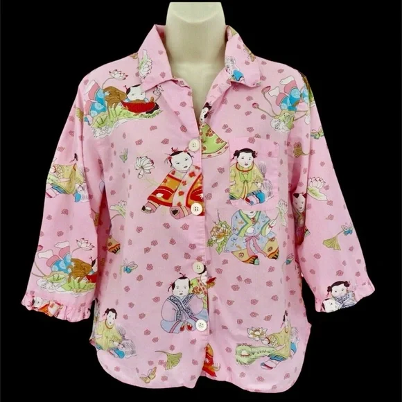 Nick & Nora Big Babies Geisha Pink Floral Pajama Set XXL NWT Vintage Sleepwear - Picture 4 of 9